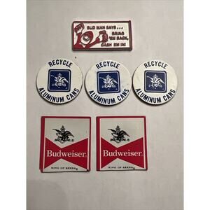 Vintage Lot Of 6 Budweiser Anheuser Busch Magnets Bud Man Recycle #1